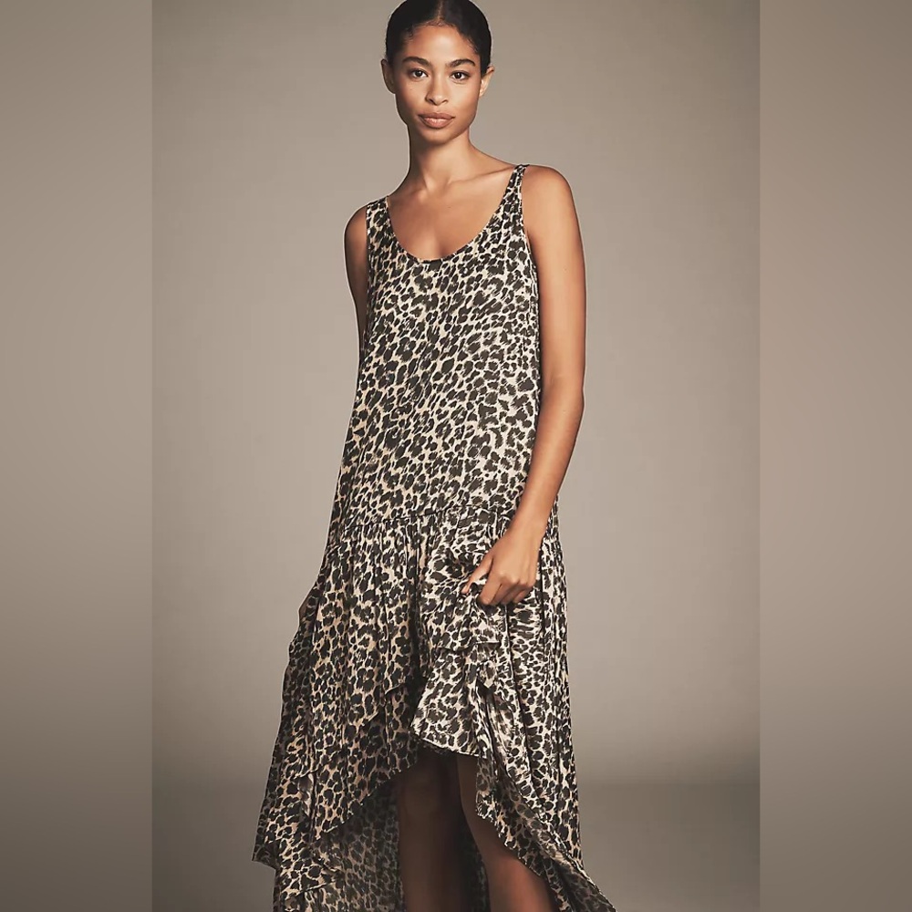Maeve Oversized Tiered Leopard Print Midi Dress Size XXS